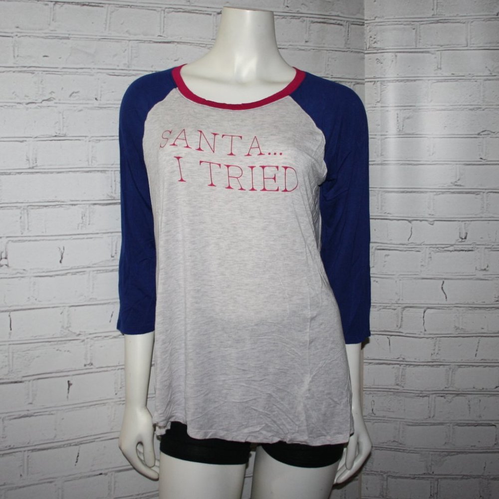 🎅🌸💙 Maurices Tee · “Santa, I Tried…” · Cream + Pastel · Size L